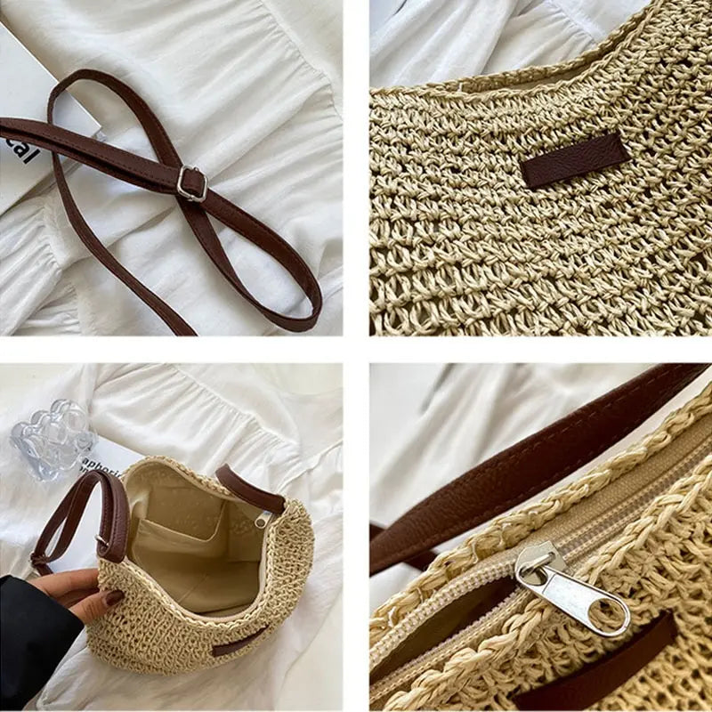 Woven Straw Crossbody Bag – Boho Beach Shoulder Bag for Women