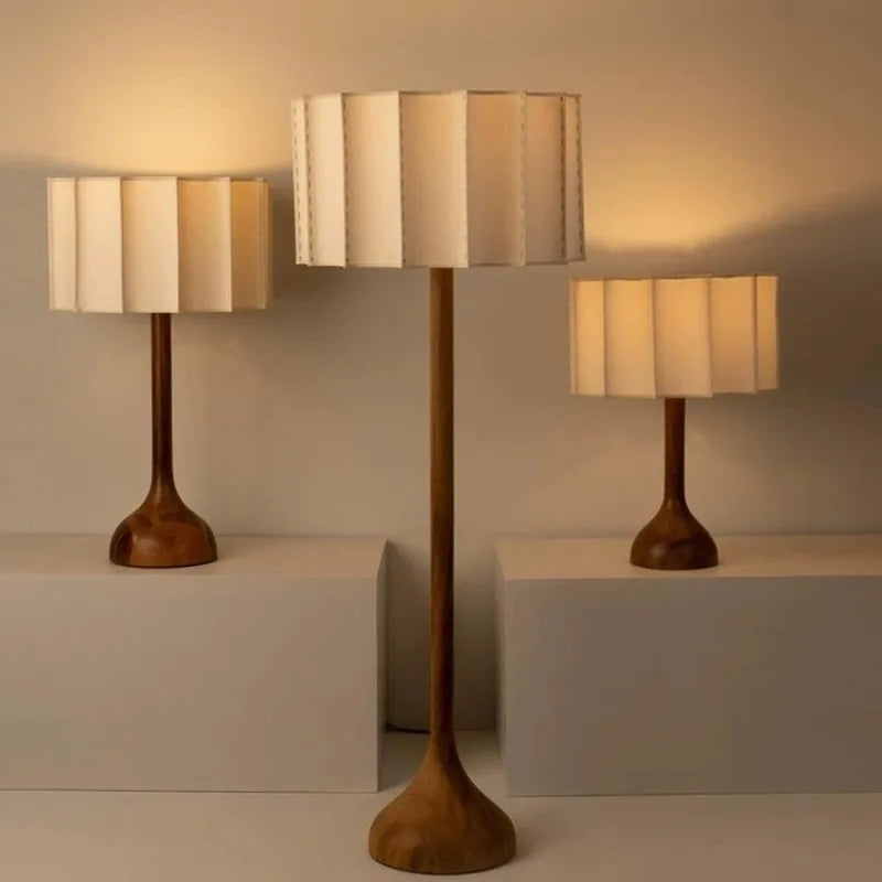 Wood Base Lamp – Pleated Fabric Table & Floor