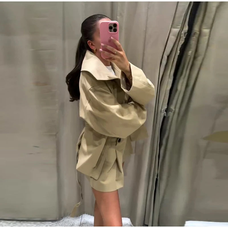 Women's Double-Breasted Cropped Trench Coat – Chic Vintage Office Jacket