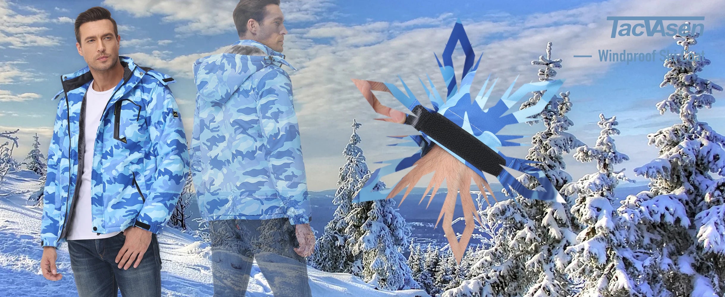 TACVASEN Fleece-Lined Mountain Hiking Jacket – Removable Hood Ski Snowboard Parka for Men
