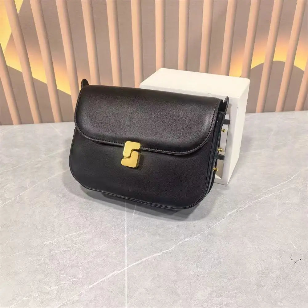 French Niche Top-Grain Genuine Leather Small Square Shoulder Bag – Luxury Crossbody Satchel for Women