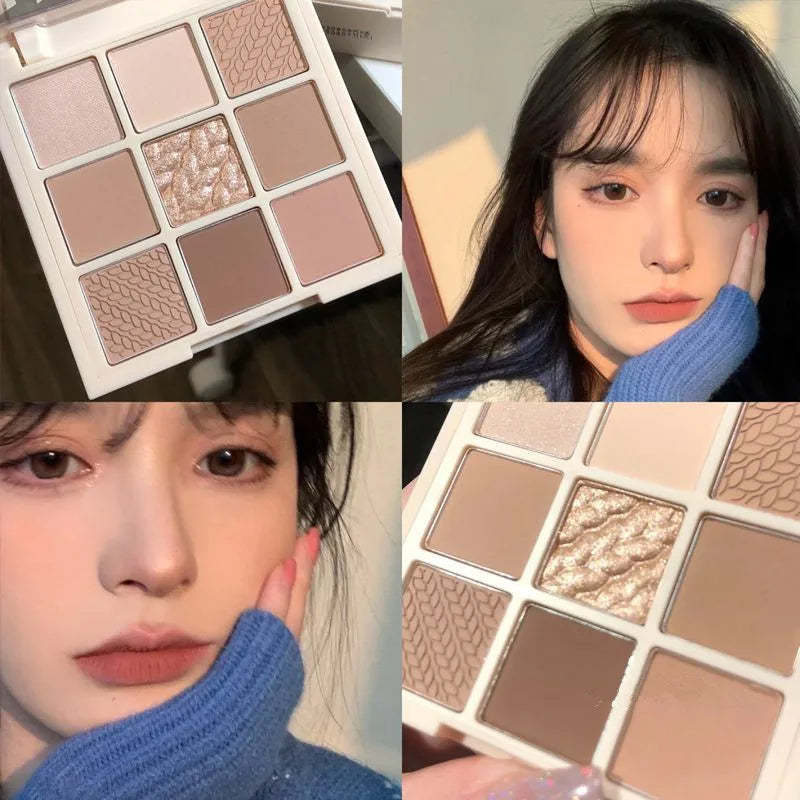 9-Color Knit Button Eyeshadow Palette — Pearl, Matte & Earth Tones