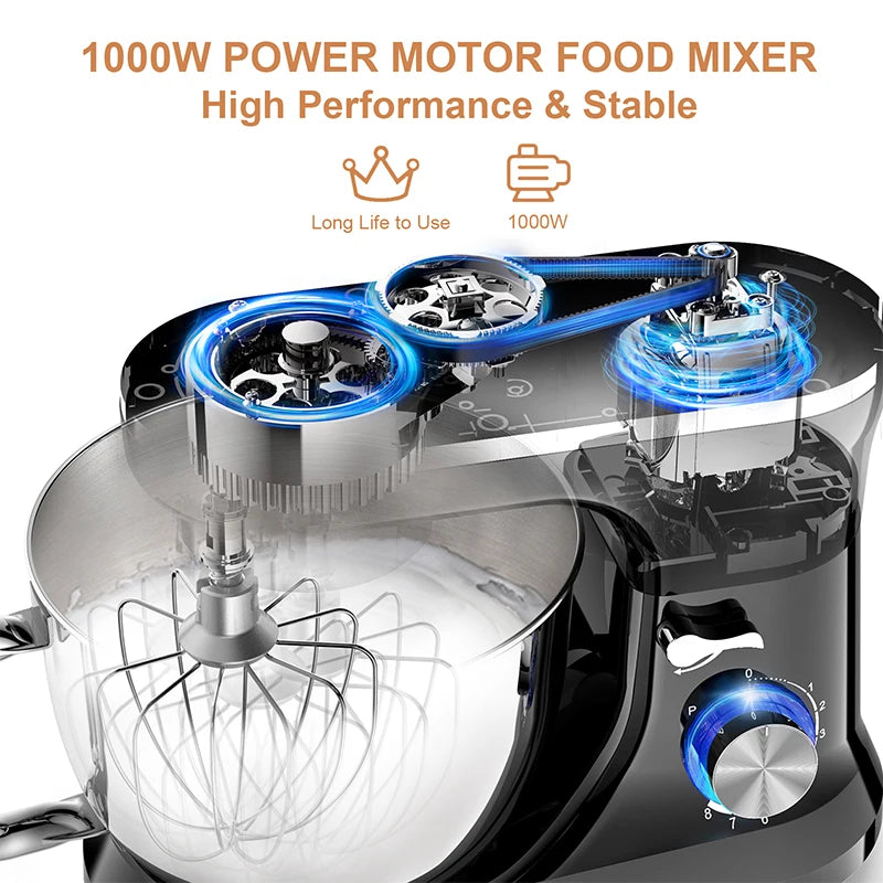 1000W Stand Mixer & Food Processor – 8+P Speed Electric Blender, Egg Whisk, Desktop Kitchen Mixer with Bowl