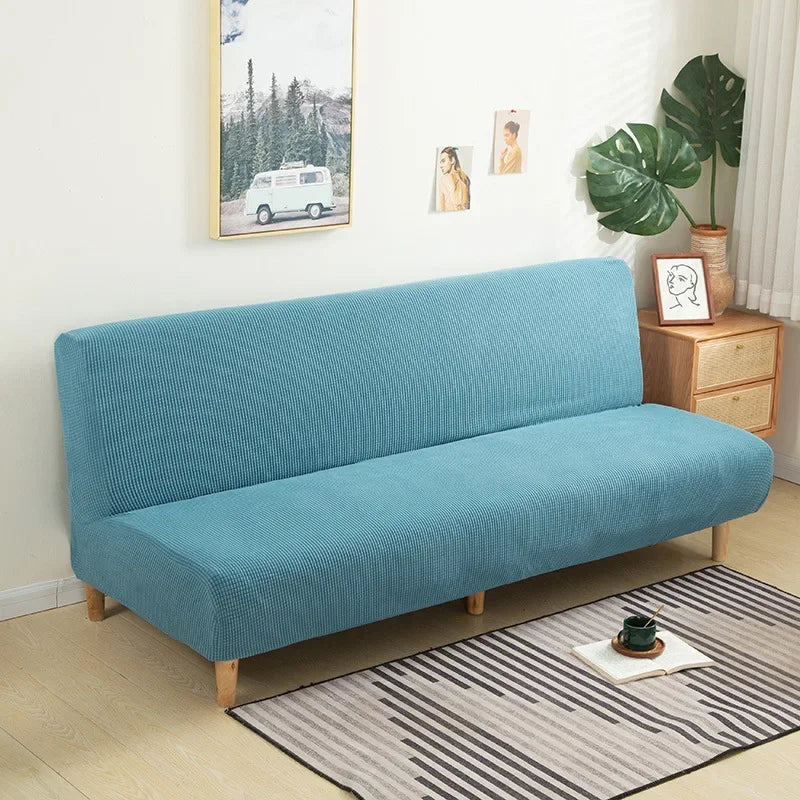 Armless Futon Sofa Bed Cover – Polar Fleece Elastic Slipcover for Folding Furniture & Bench