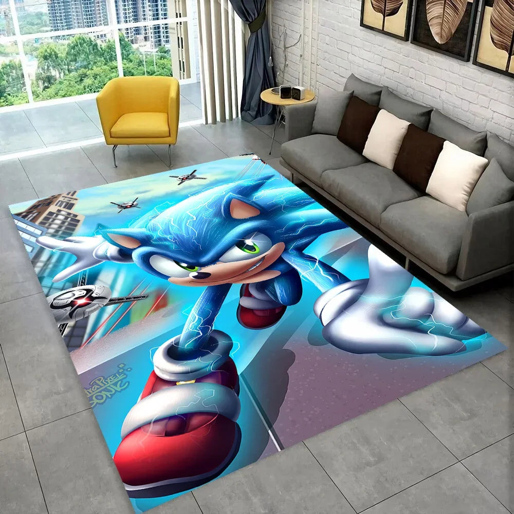 3D Retro Sonic Area Rug – Non-Slip Kids Carpet for Bedroom, Living Room & Playroom