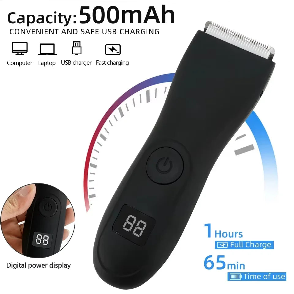 Full Body Hair Trimmer – Waterproof, Ceramic & Steel Blades, Bikini & Groin Safe, USB Rechargeable