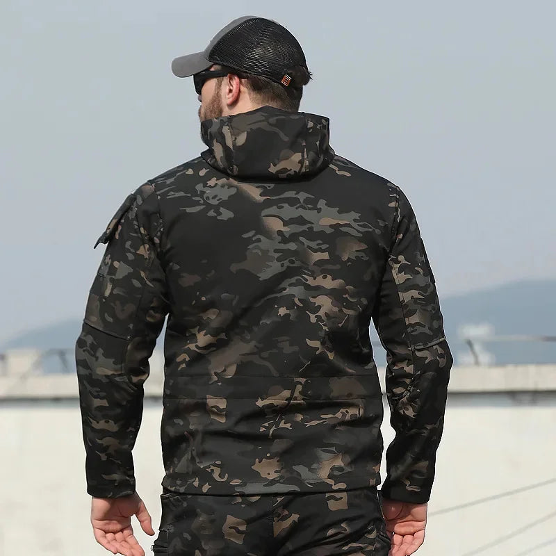Men's Military Tactical Soft Shell Jacket – Waterproof Windproof Hooded Outdoor Coat