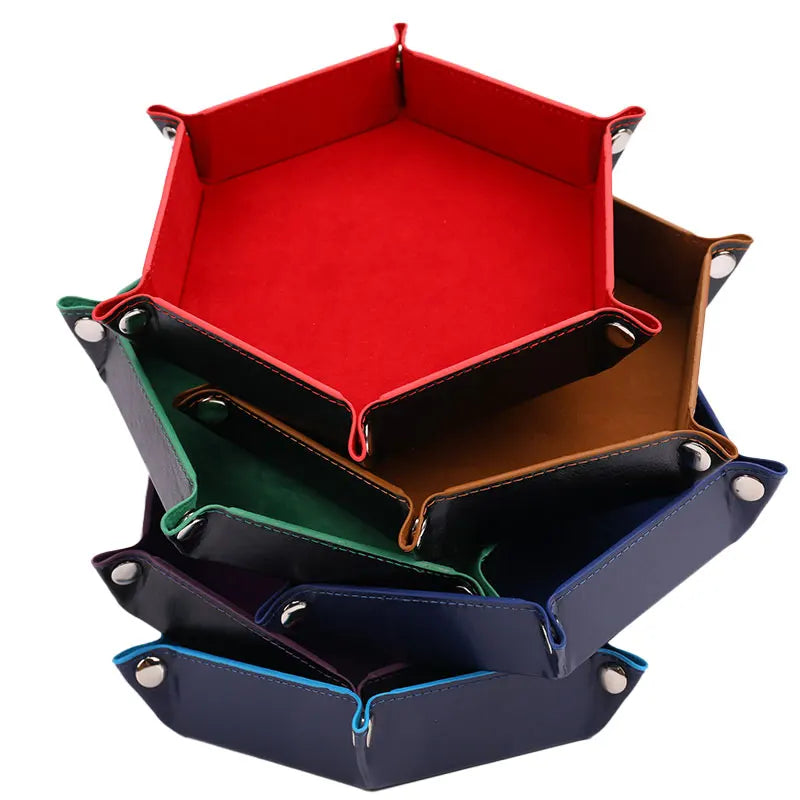 Foldable PU Leather Dice Tray – Hexagon & Square Folding Coin Tray for Dice Games