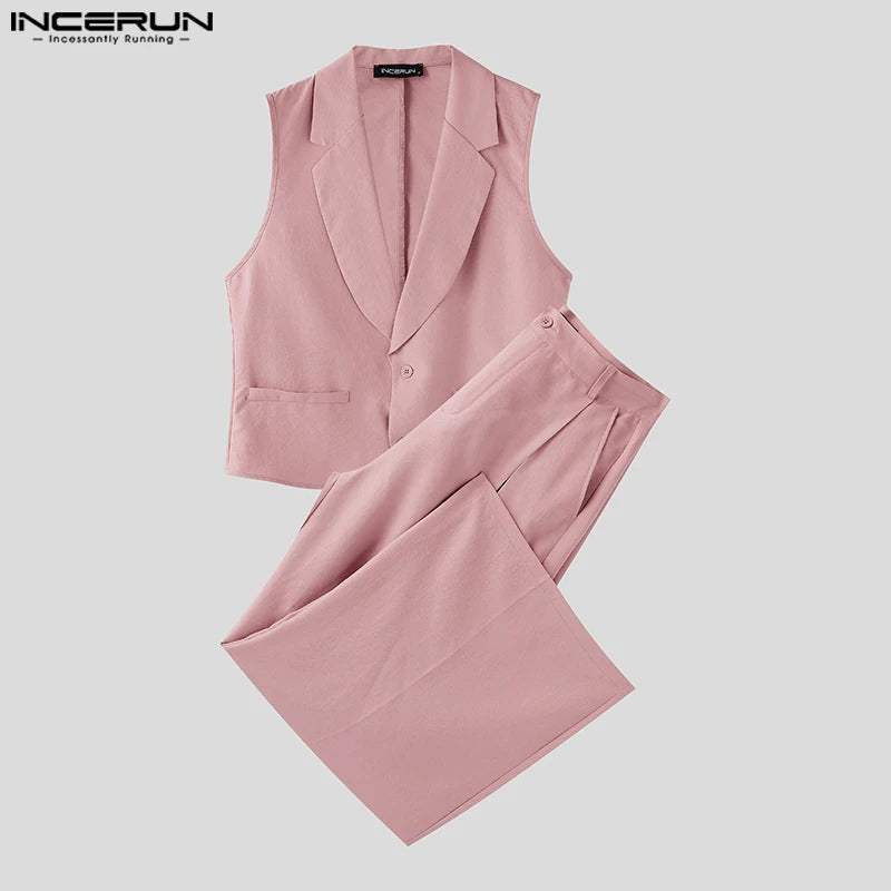 Men's Sleeveless Tank Top & Button-Fly Long Pants 2-Piece Set – Solid Color Streetwear