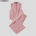 Men's Sleeveless Tank Top & Button-Fly Long Pants 2-Piece Set – Solid Color Streetwear
