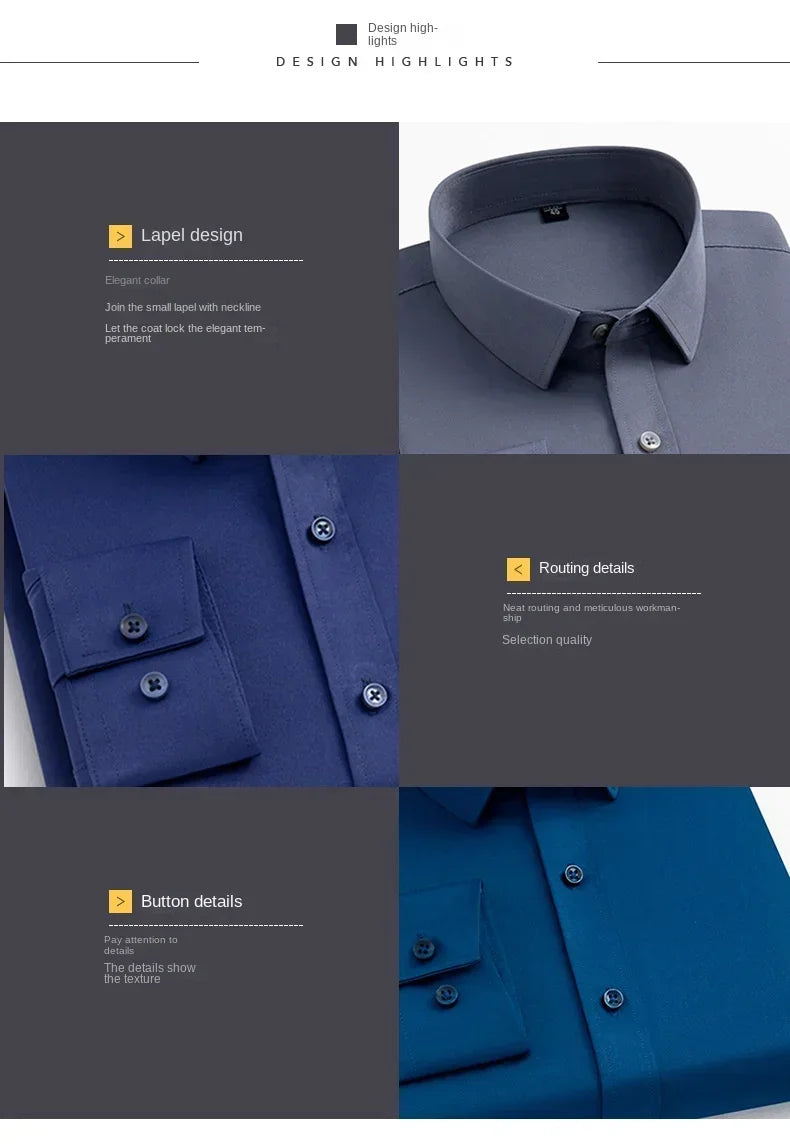 Men's Non-Iron Business Stand Collar Dress Shirt — Wrinkle-Free Formal Shirt