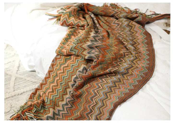 Boho Aztec Throw Blanket – Woven Plaid Sofa Cover, Wall Tapestry & Bed Blanket