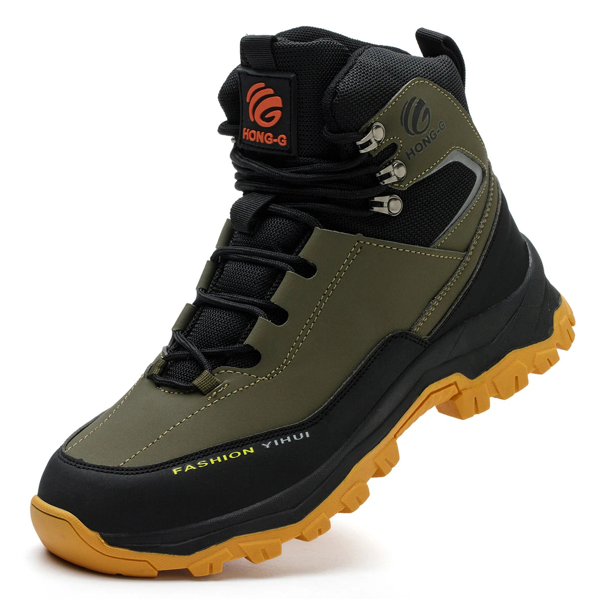 Men's Button-Closure Synthetic Work Shoes