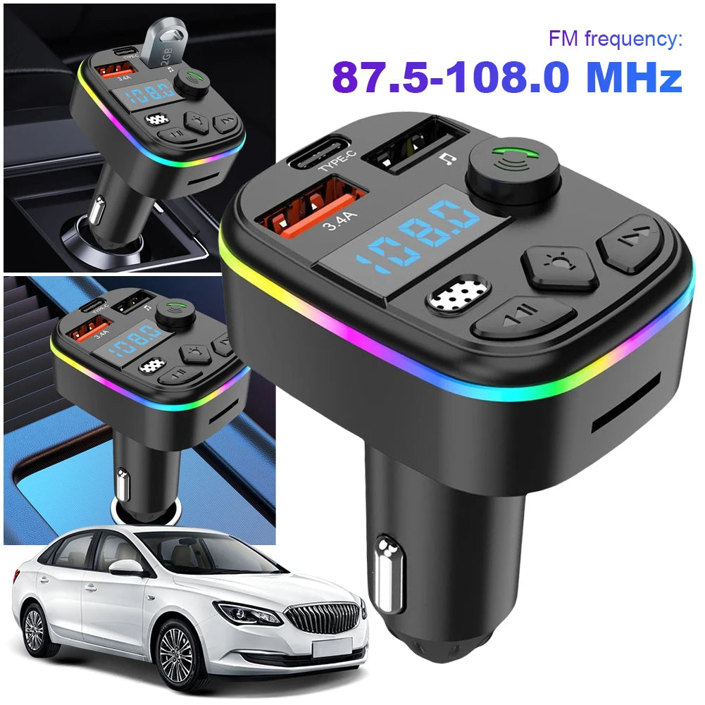 Bluetooth 5.3 FM Transmitter Car Kit — Hands-Free Calling, Dual USB Charging & MP3 Player