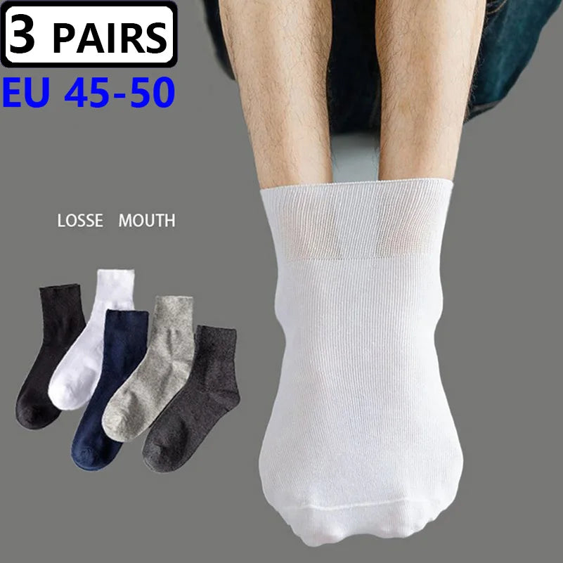 Plus Size Diabetic Varicose Vein Socks EUR 45–50 – 3 Pairs Cotton Loose Mouth Comfort Socks for Men & Women