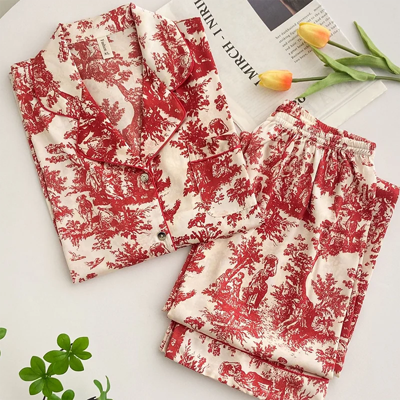 Women's Floral Print Satin 2-Piece Pajama Set | Loose Lounge Wear Homewear Suit