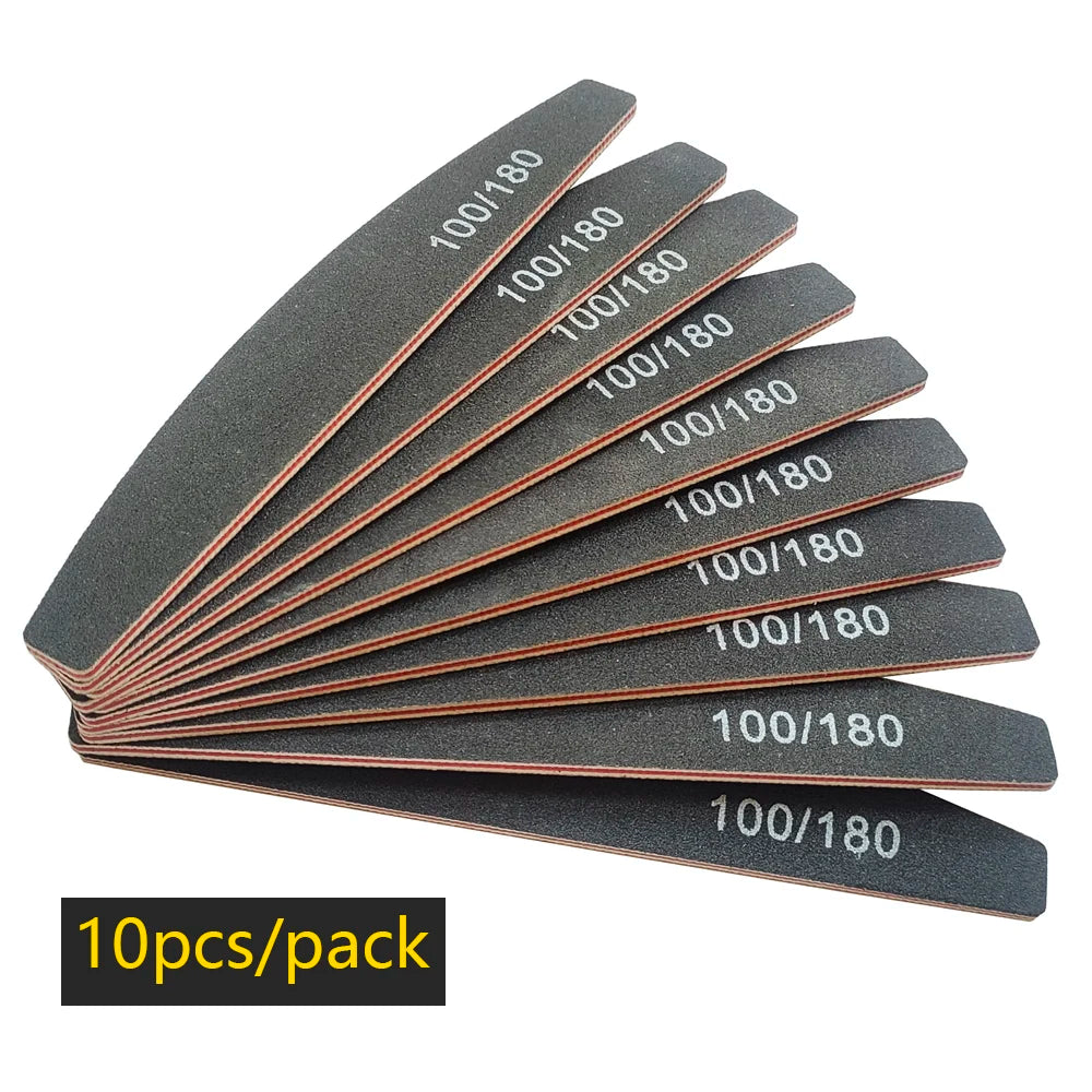 Nail File Buffer 100/180 Grit – Double-Sided Half Moon Sandpaper Nail Sanding & Manicure Tool