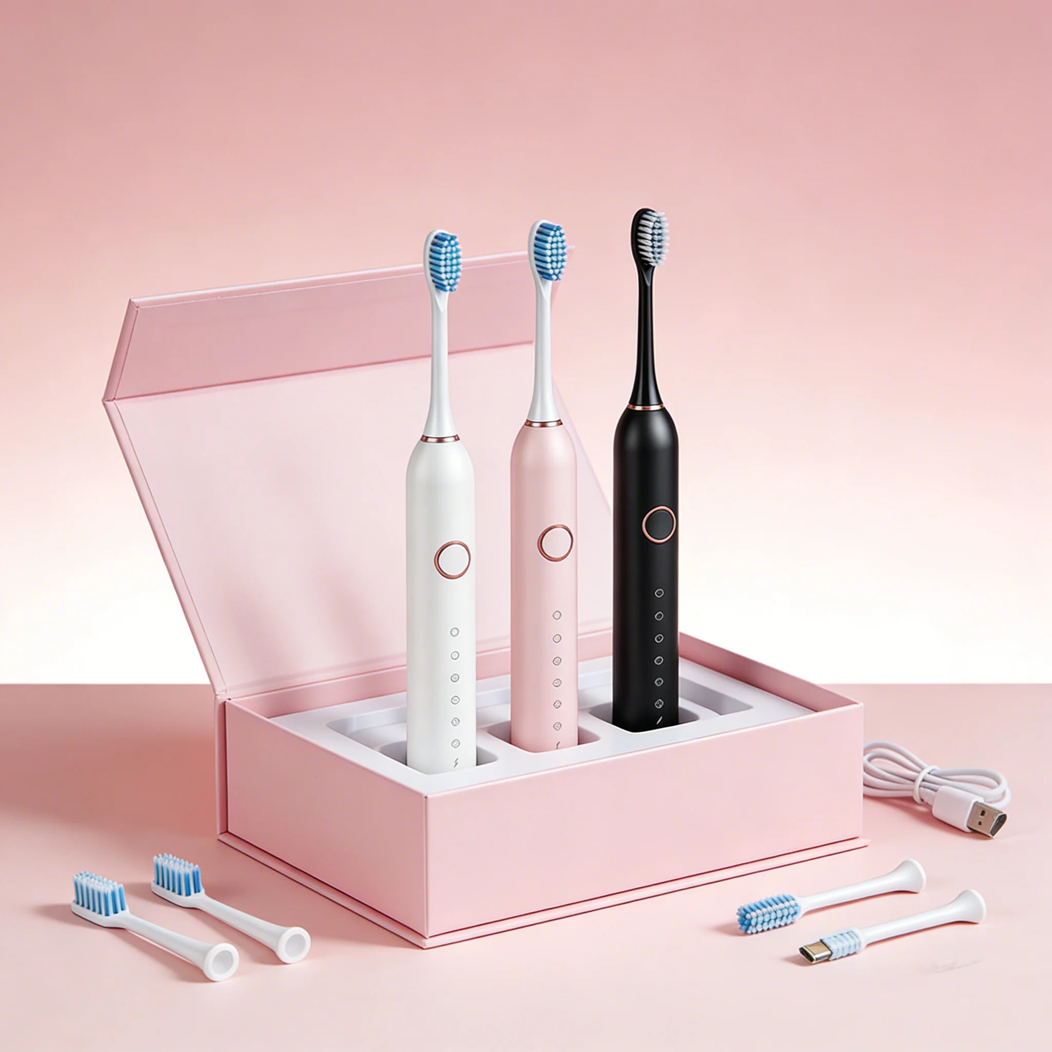 GeZhou Sonic Electric Toothbrush – 6 Cleaning Modes, 4 Brush Heads, USB Rechargeable