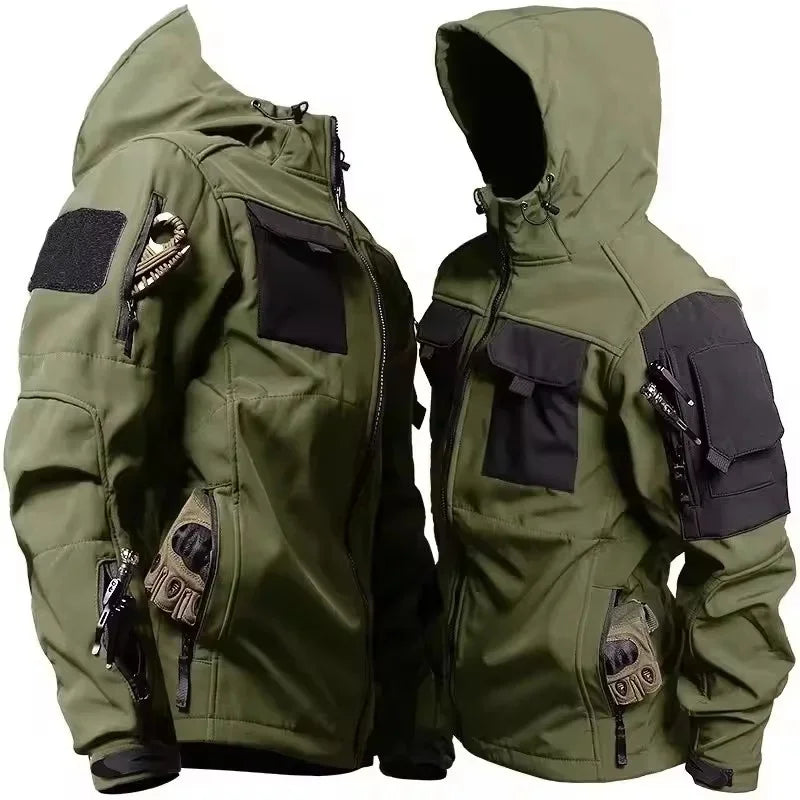 Men's Military Tactical Soft Shell Jacket – Waterproof Windproof Hooded Outdoor Coat