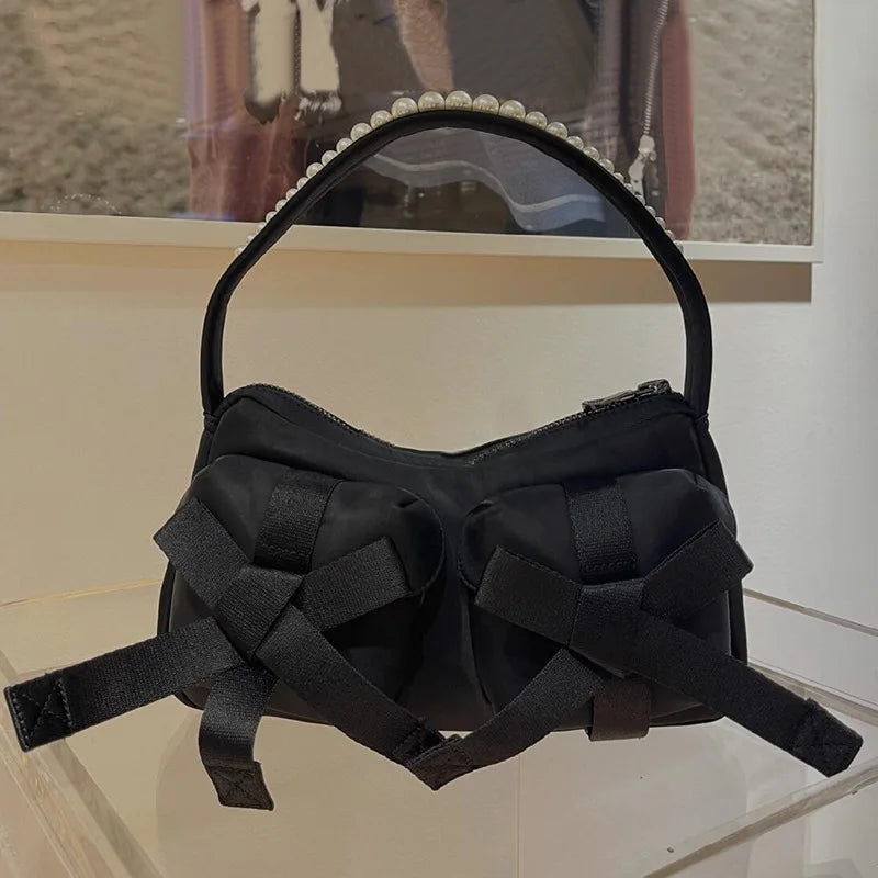 New Pearl Bow Bolsos Mujer Underarm Bag Multi-function Square Sac Femme Shoulder Bags for Women Casual All-match Zipper Bolsas