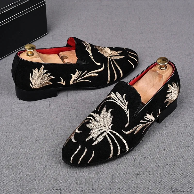 Men's Luxury Embroidery Loafers – Elegant Slip-On Party Shoes