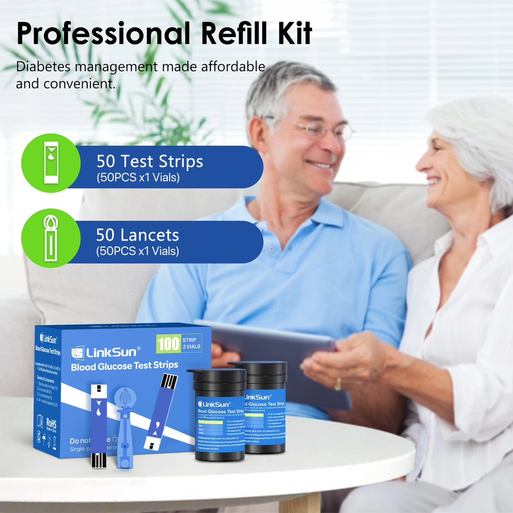 LinkSun G-425-2 Blood Glucose Meter Complete Kit – No Coding Glucometer with Test Strips & Lancets for Diabetes Monitoring