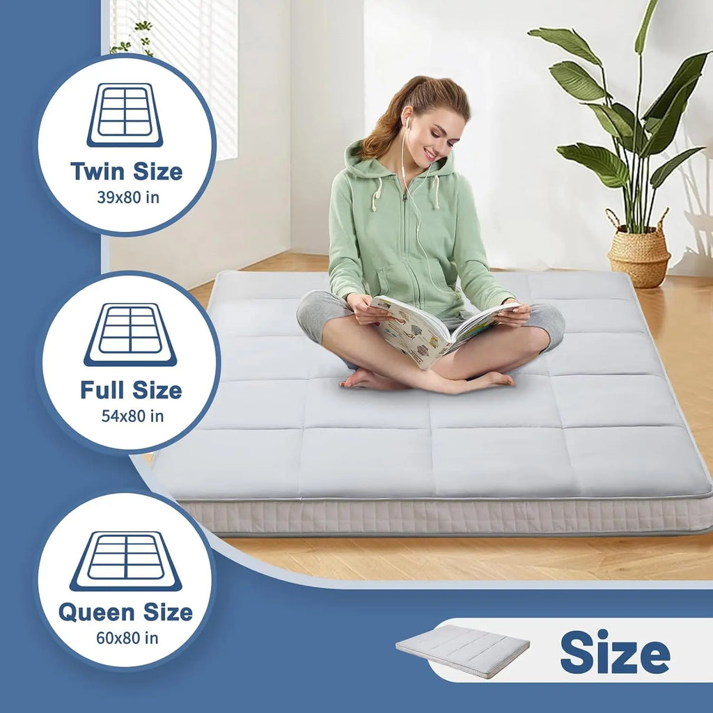 Queen-Size Comfort on the Floor — Extra Thick Japanese Futon Mattress 60"x80" | 3-Layer Memory Foam, Foldable Tatami Mat