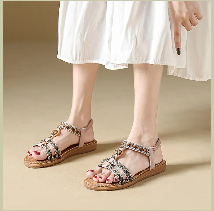 Women's Bohemian Flat Beach Sandals – Anti-Slip Elegant One-Line Sandals