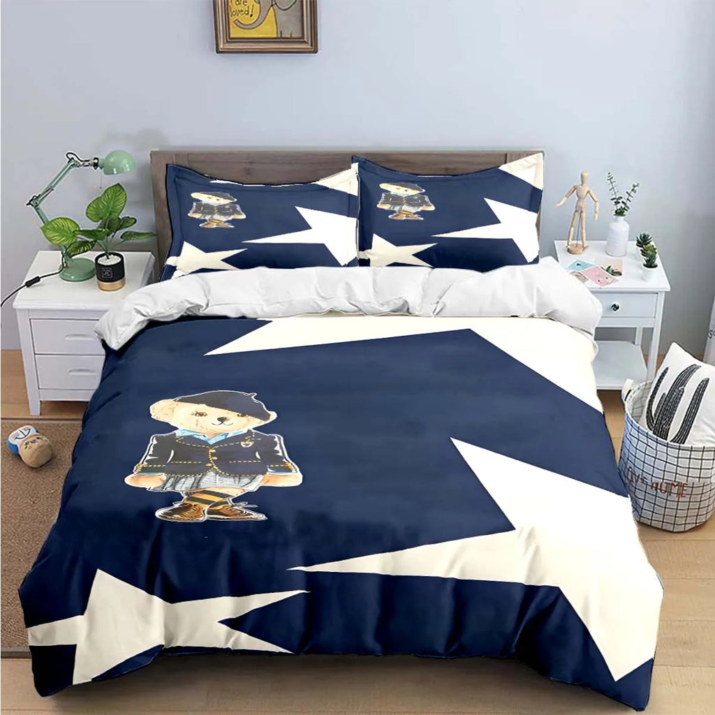 Cute Bear Print Bedding Set – Duvet Cover & Bed Linen, Single to King, Adults & Teens