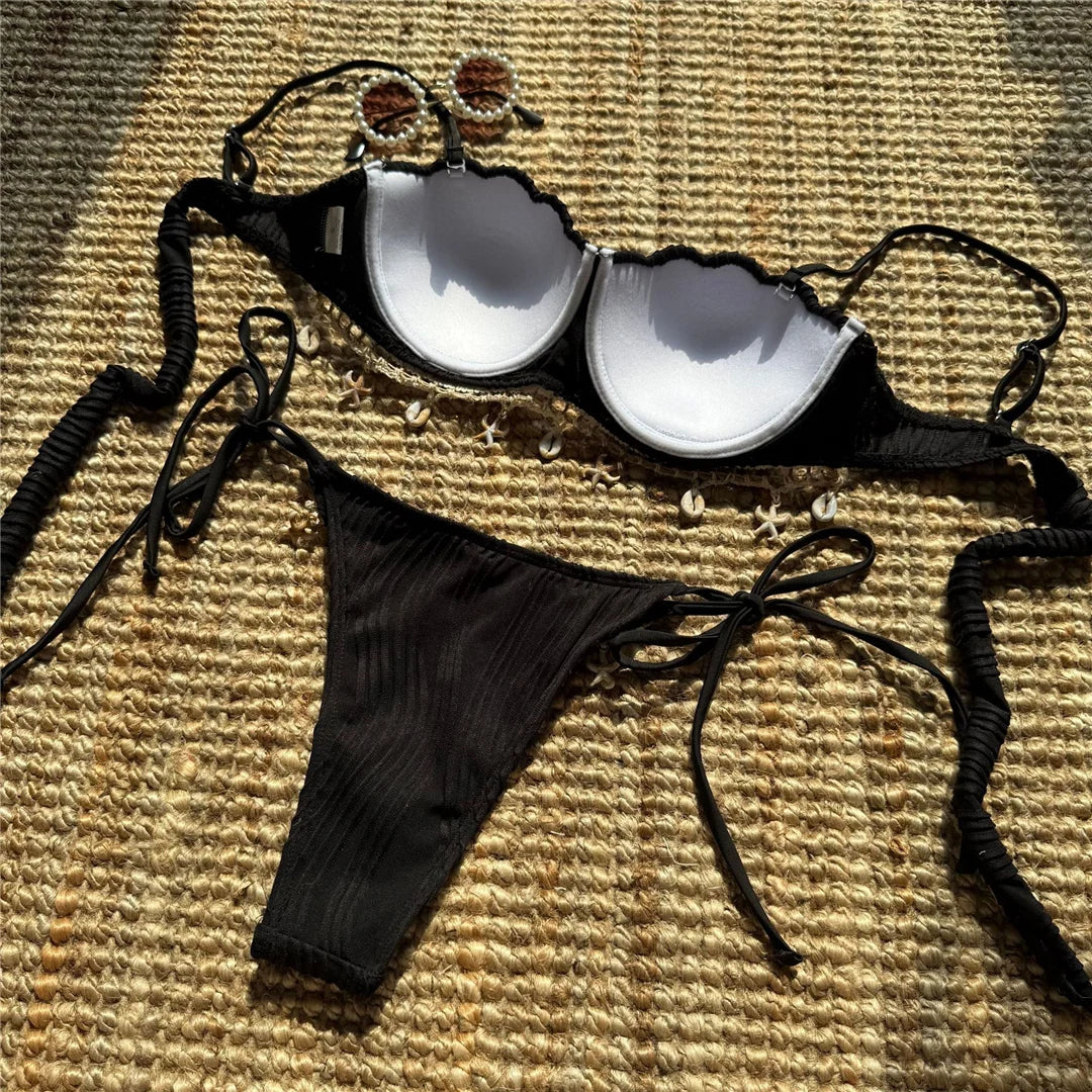 Shell Scalloped Ribbed Underwired Bikini Set — Women's Two-Piece Swimsuit