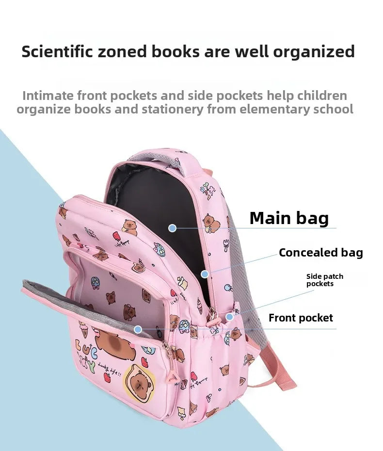 Capybara Backpack Set – Three-Piece Nylon School Set