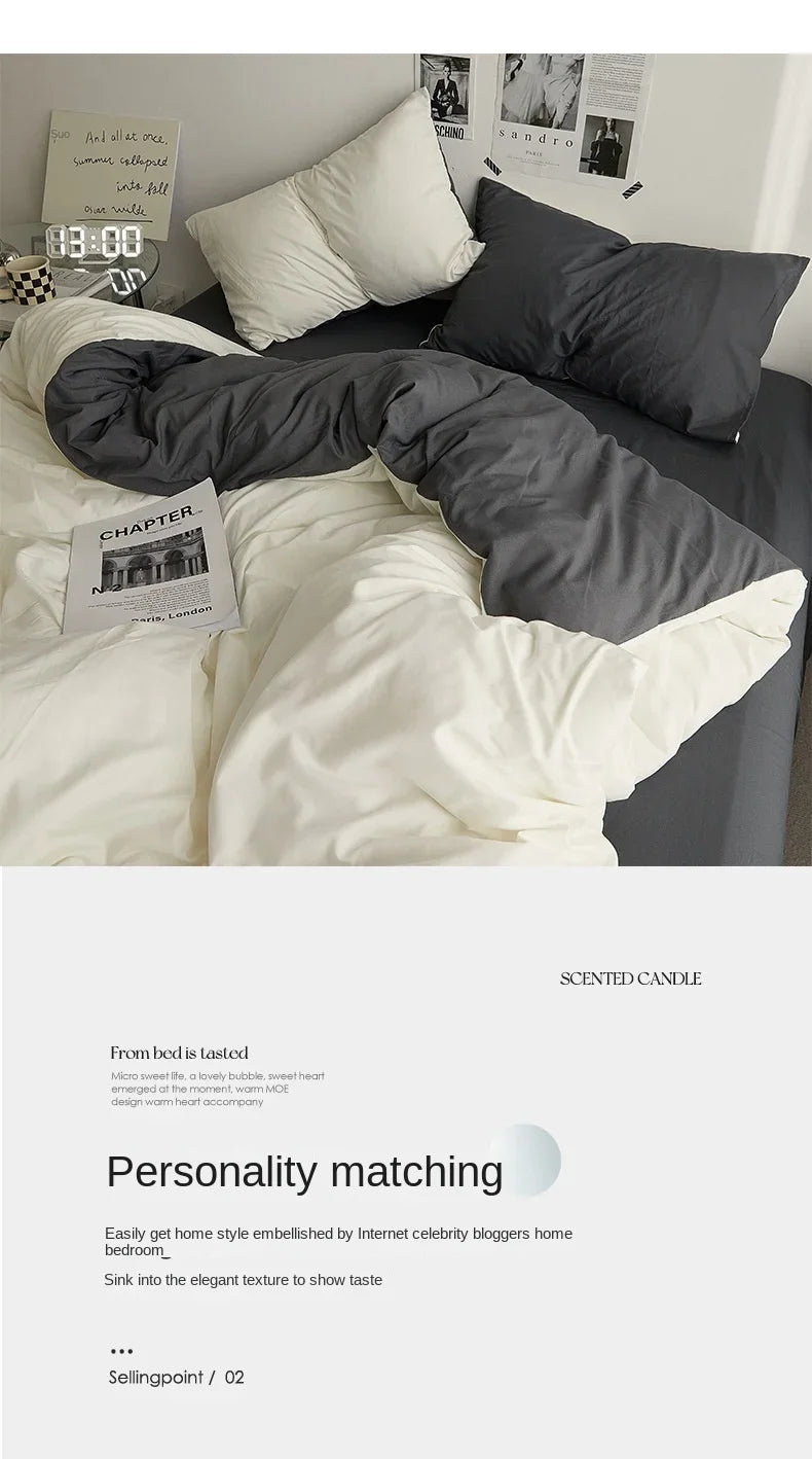 Solid Color Washed Cotton Bedding Set – 4-Piece Duvet Cover, Bed Sheet & Pillowcases, Twin to King