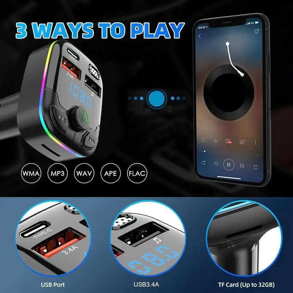 Car Charger Bluetooth 5.0 FM Transmitter — Multi-Port Fast Charging & Hands-Free Audio