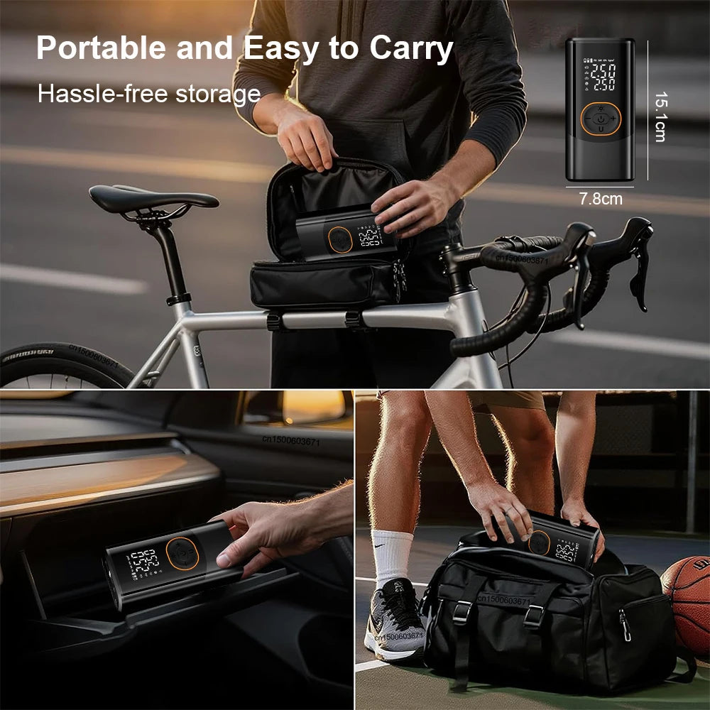 Cordless Tire Inflator with Dual Display and Auto Shutoff