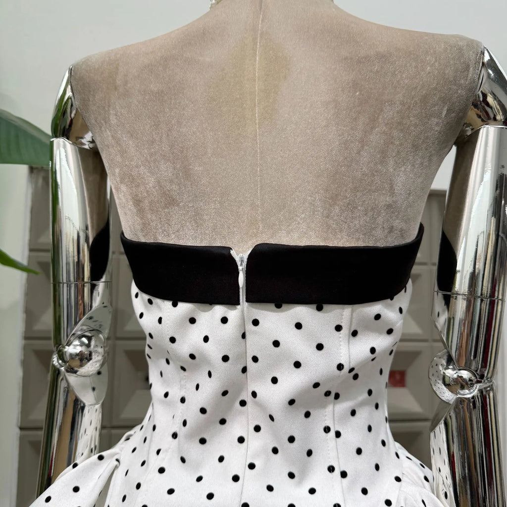 Women's Strapless Backless Polka Dot Bow A-Line Dress – Party Evening Ball Gown