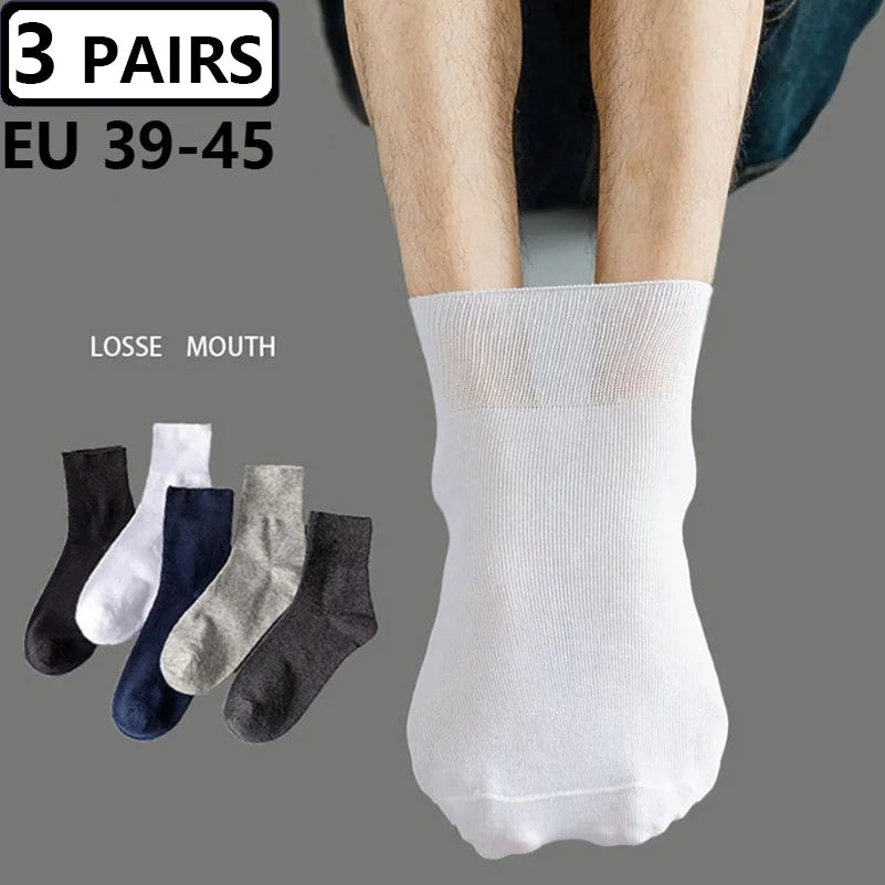 Plus Size Diabetic Varicose Vein Socks EUR 45–50 – 3 Pairs Cotton Loose Mouth Comfort Socks for Men & Women