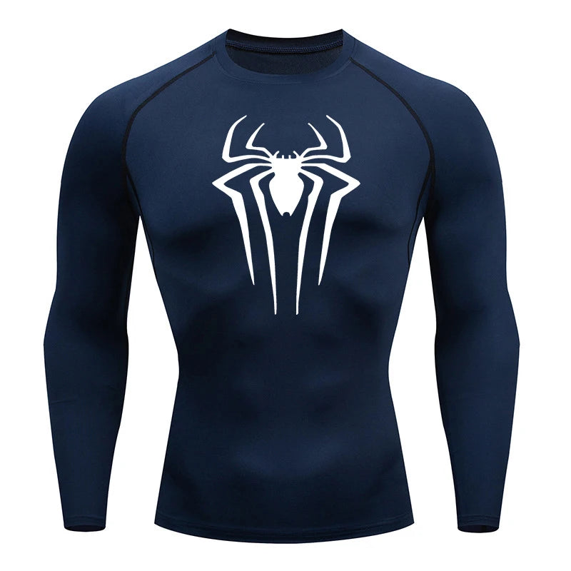 Men's Spider Print Compression Long Sleeve Shirt — Graphic Performance Base Layer