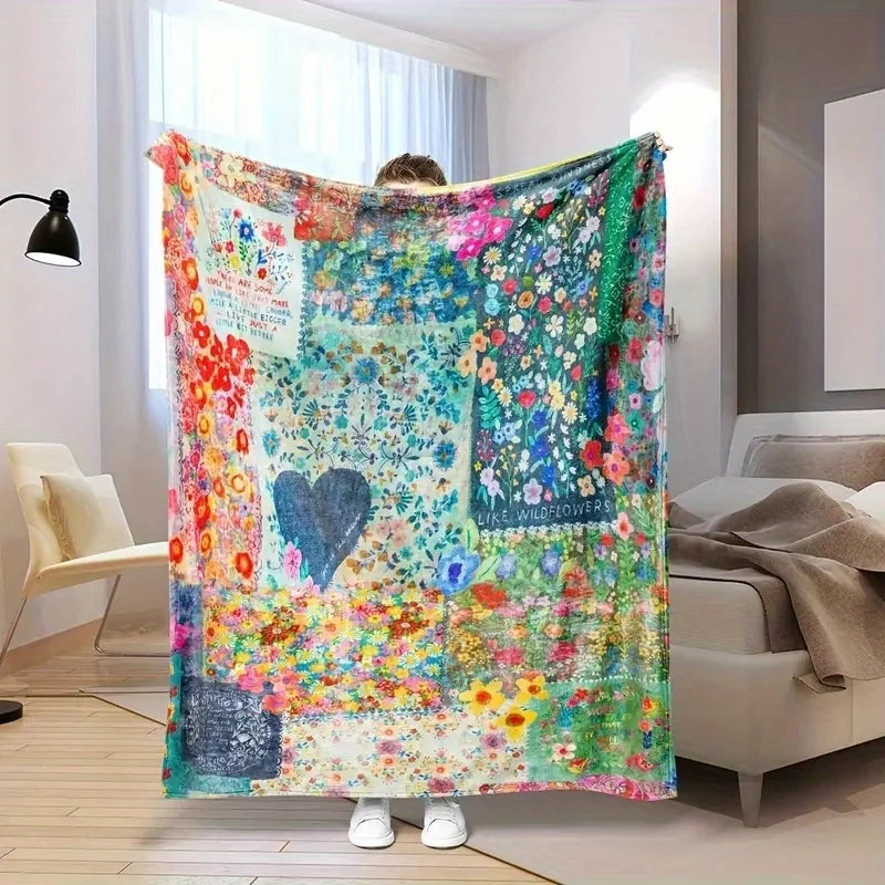 Heart Print Flannel Throw Blanket – Super Soft Plush Love Print for Bed, Sofa & Travel