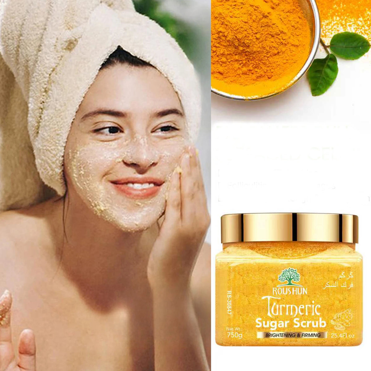 ROUSHUN Turmeric Sugar Scrub 750g – Family Pack Deep Cleansing Body Scrub