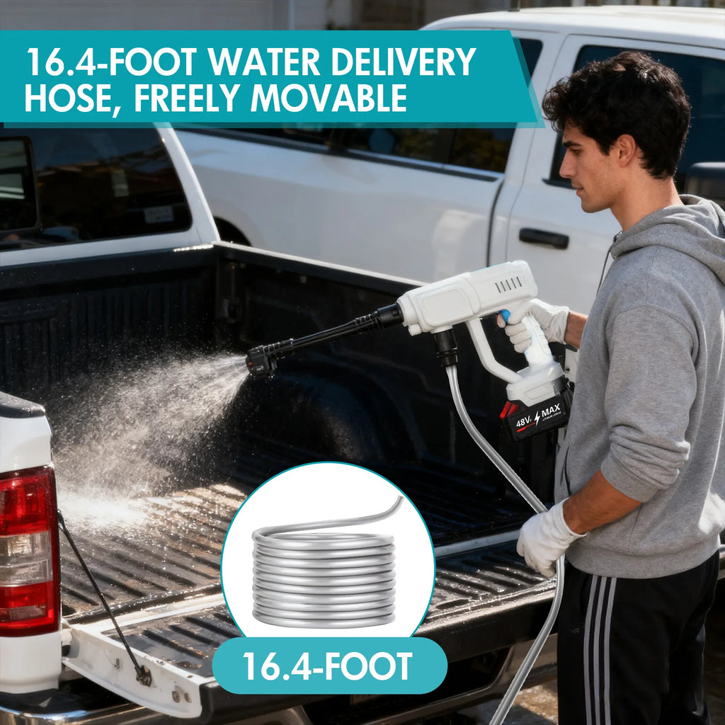Cordless Pressure Washer – 21V, 6-in-1 Nozzle & Foam Kit