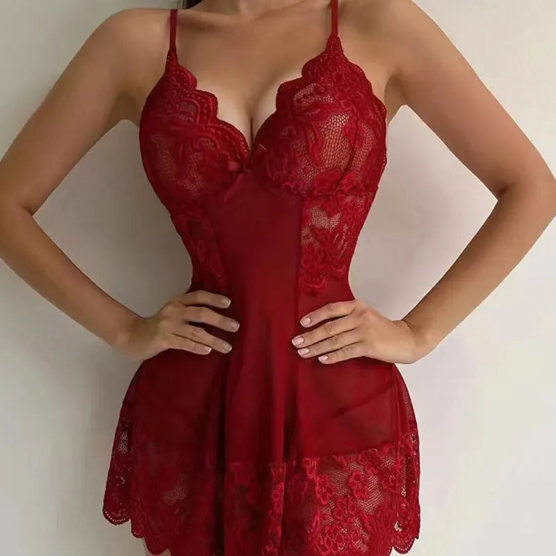 Lace Suspender Slip Dress — Sheer Lolita Lingerie Costume
