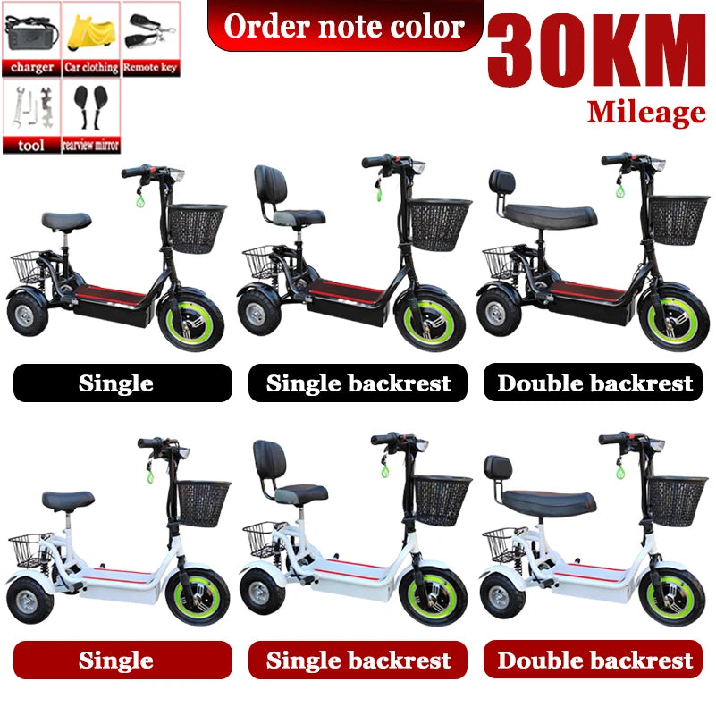 3-Wheel Electric Mobility Scooter for Adults, Folding Tricycle with Basket