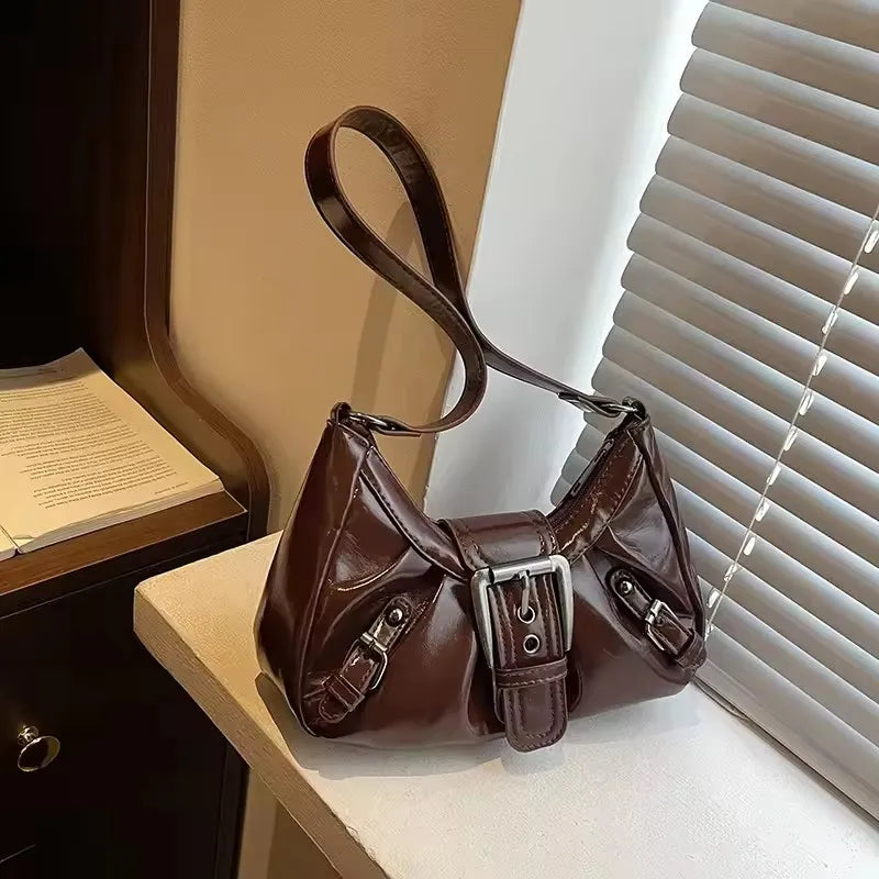 Y2K Retro Pleated Hobo Shoulder Bag – Maillard Style Underarm Clutch for Women