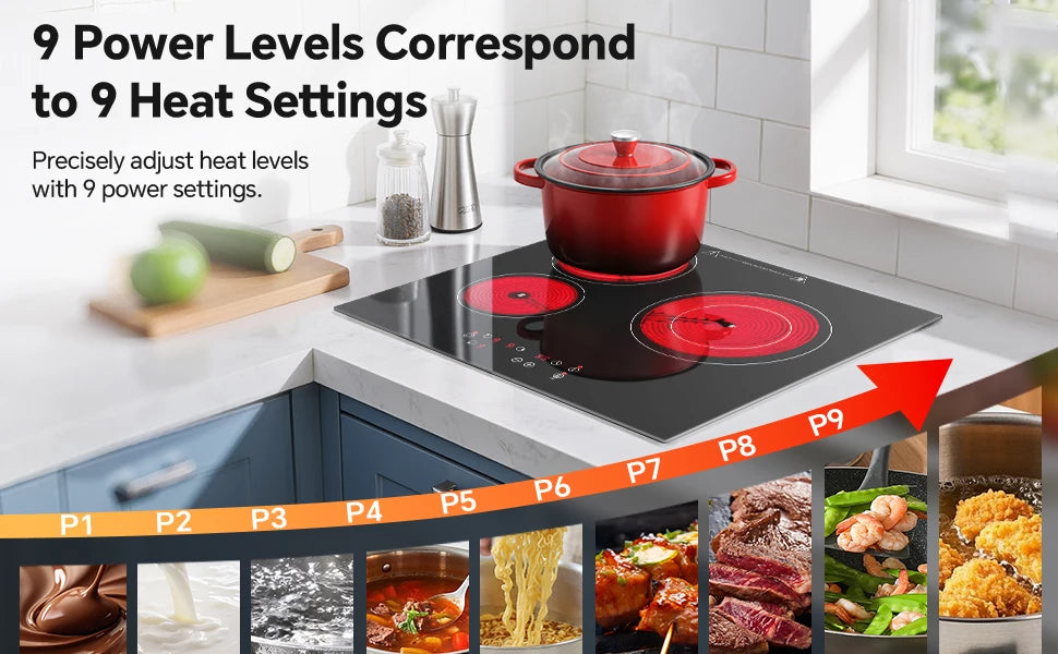 2-Zone Ceramic Hob – 3000W, Child Lock, 9 Heat Levels, 1-99 Min Timer, 60cm Black Glass (CE Certified)