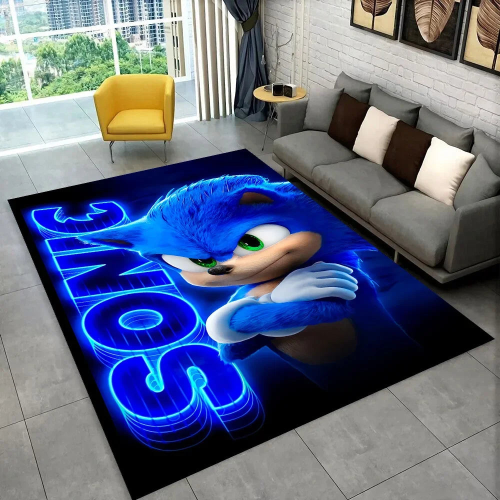 3D Retro Sonic Area Rug – Non-Slip Kids Carpet for Bedroom, Living Room & Playroom