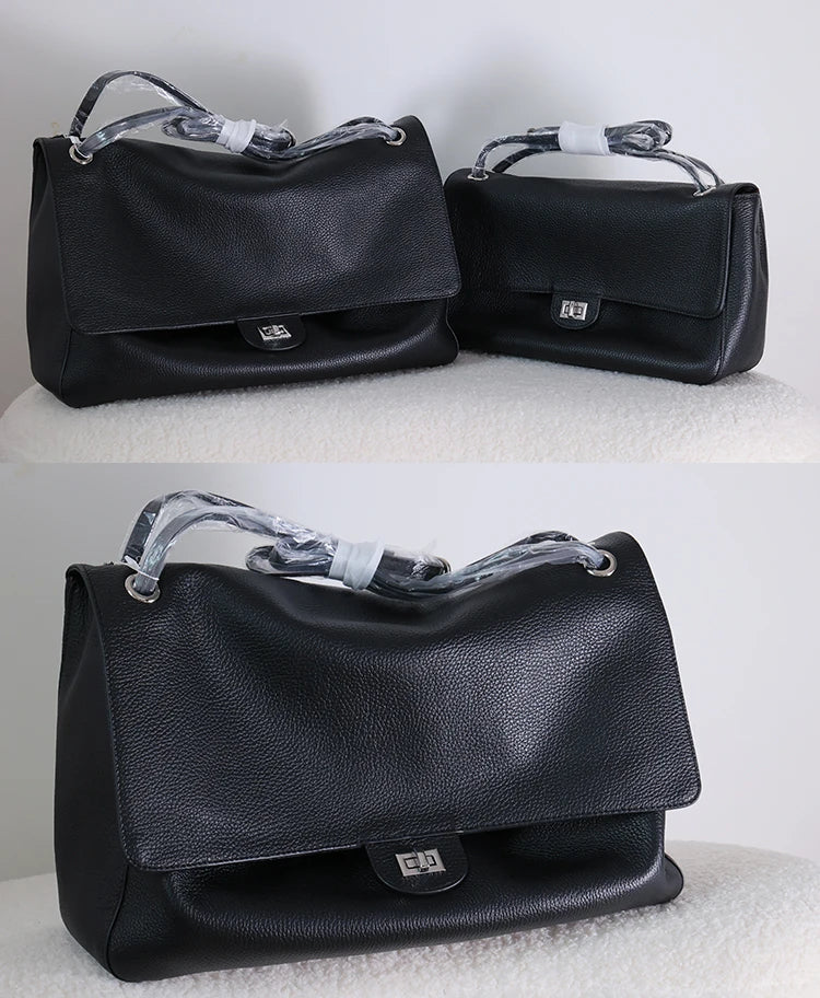 Head Layer Cowhide Leather Commuter Tote Bag – Large Capacity Crossbody Shoulder Bag for Women