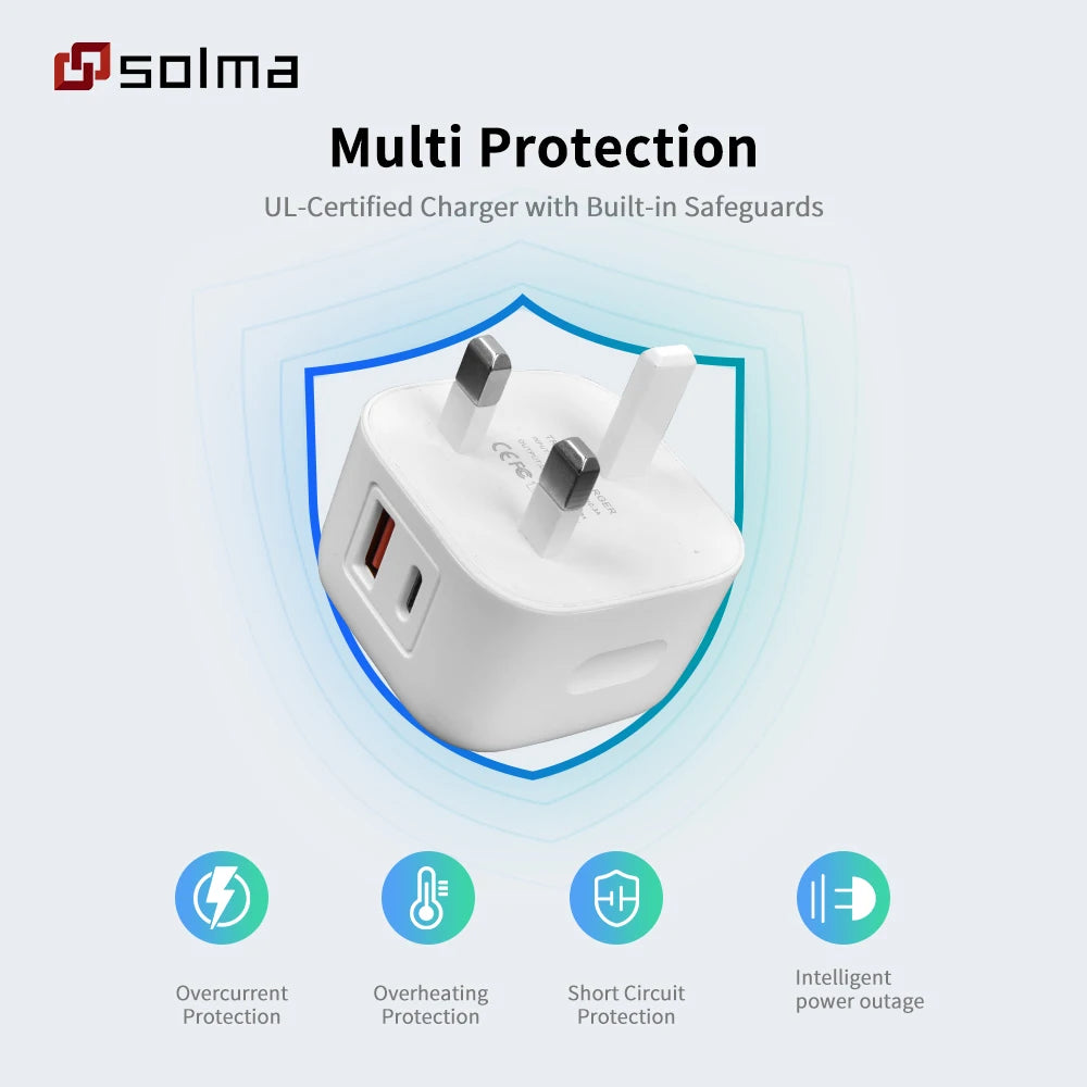Dual-Port PD + USB-A Wall Charger — Fast Charging for Two Devices Simultaneously