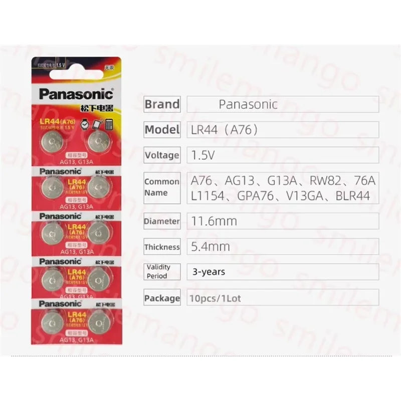 Panasonic LR44 AG13 1.5V Button Cell Battery – 175mAh SR44 LR1154 Coin Cell for Watch, Calculator & Toys