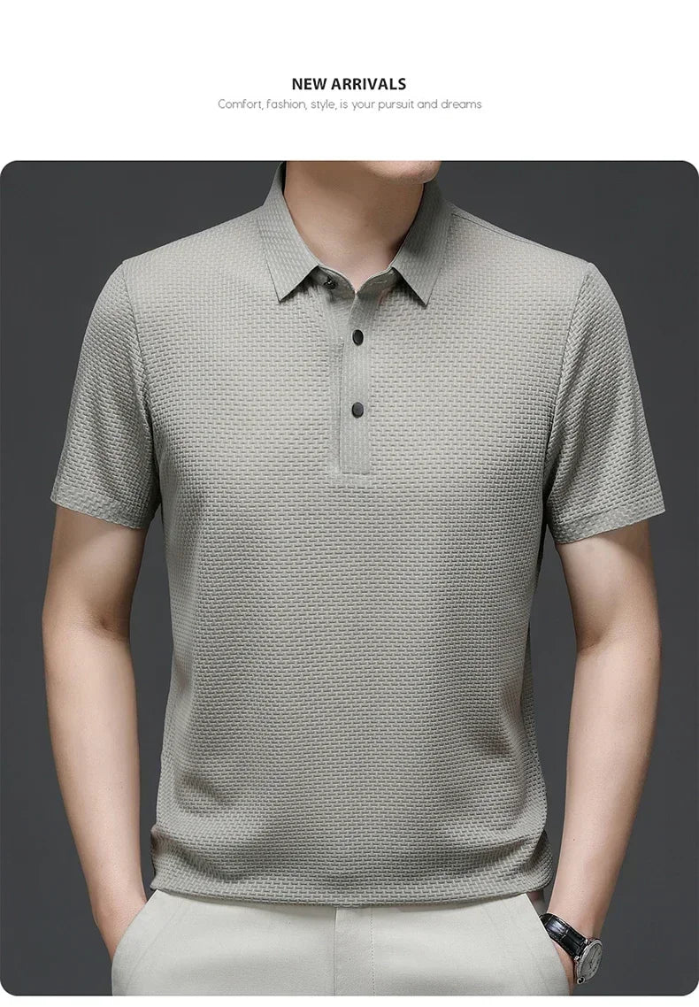 Men's Ice Silk Breathable Polo Shirt — Business Casual Short Sleeve Summer Top