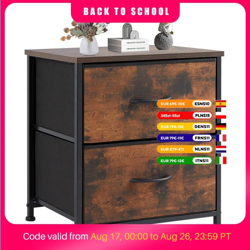 JHK Nightstand & Bedside Table – 2 Fabric Drawers, Storage Cabinet for Bedroom, Coffee & Sofa Side Table